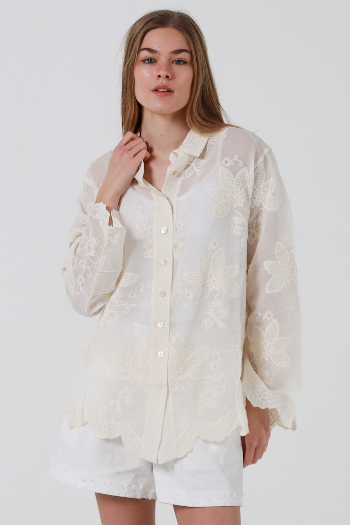Ivy Embroidered Shirt - Beige - Isabella The Label