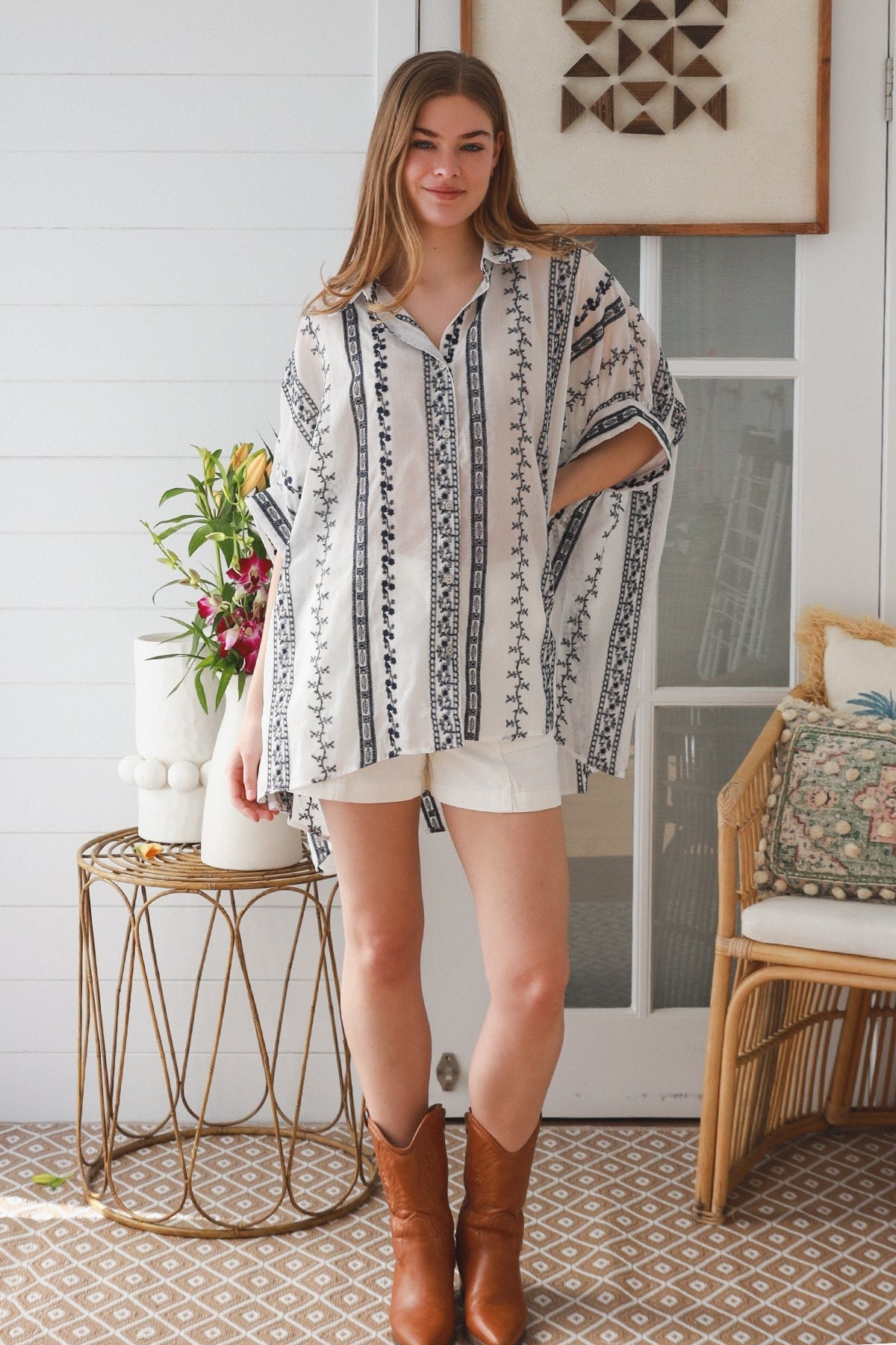Saskia Shirt - Navy Border Print - Isabella The Label