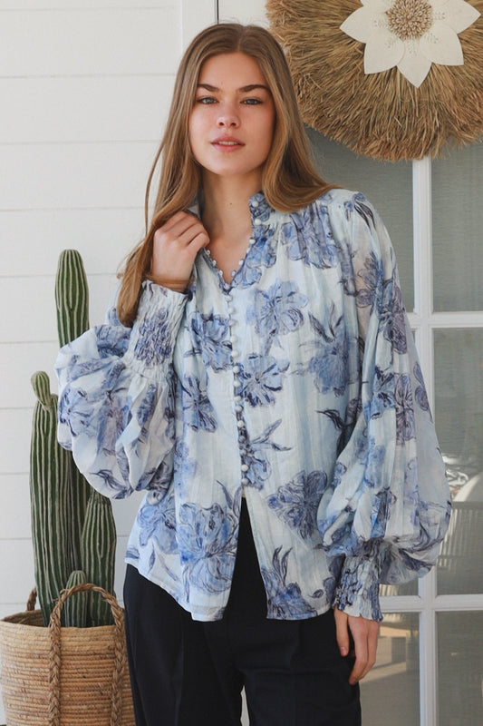 Imogen Blouse - Blue Floral - Isabella The Label