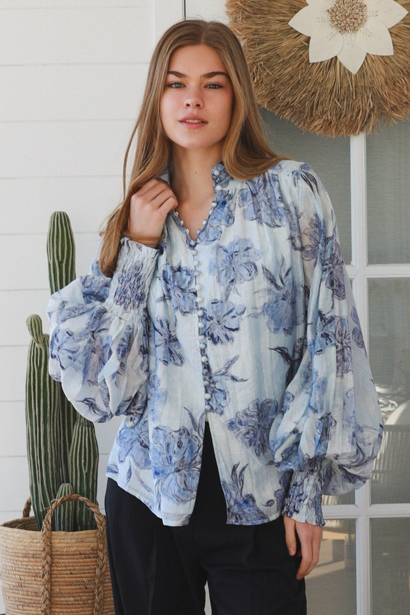Imogen Blouse - Blue Floral