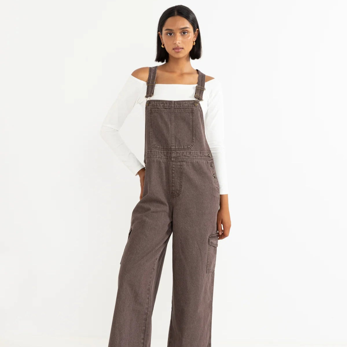 Charlie Wide Leg Cargo Overalls - Chocolate