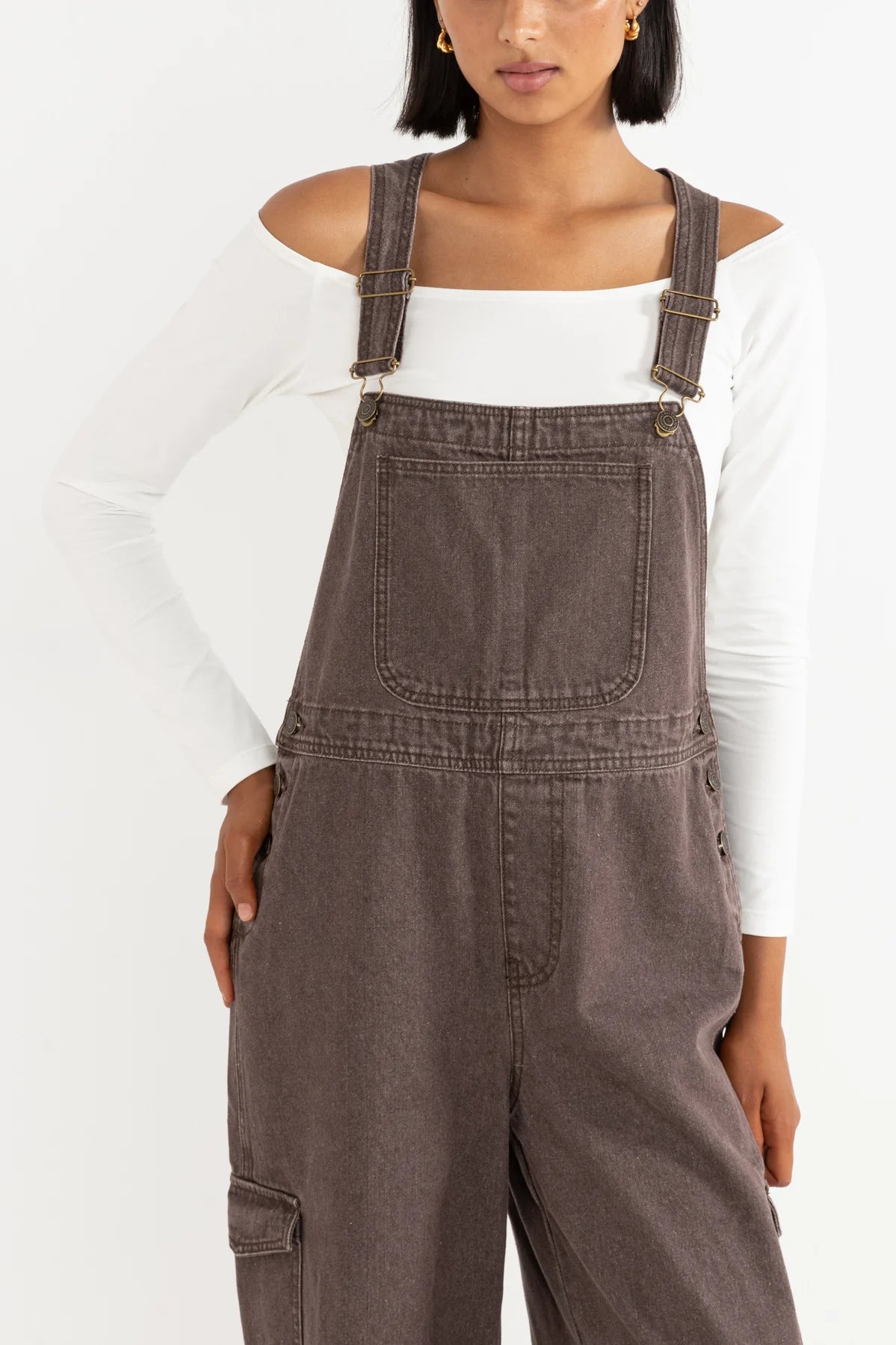 Charlie Wide Leg Cargo Overalls - Chocolate