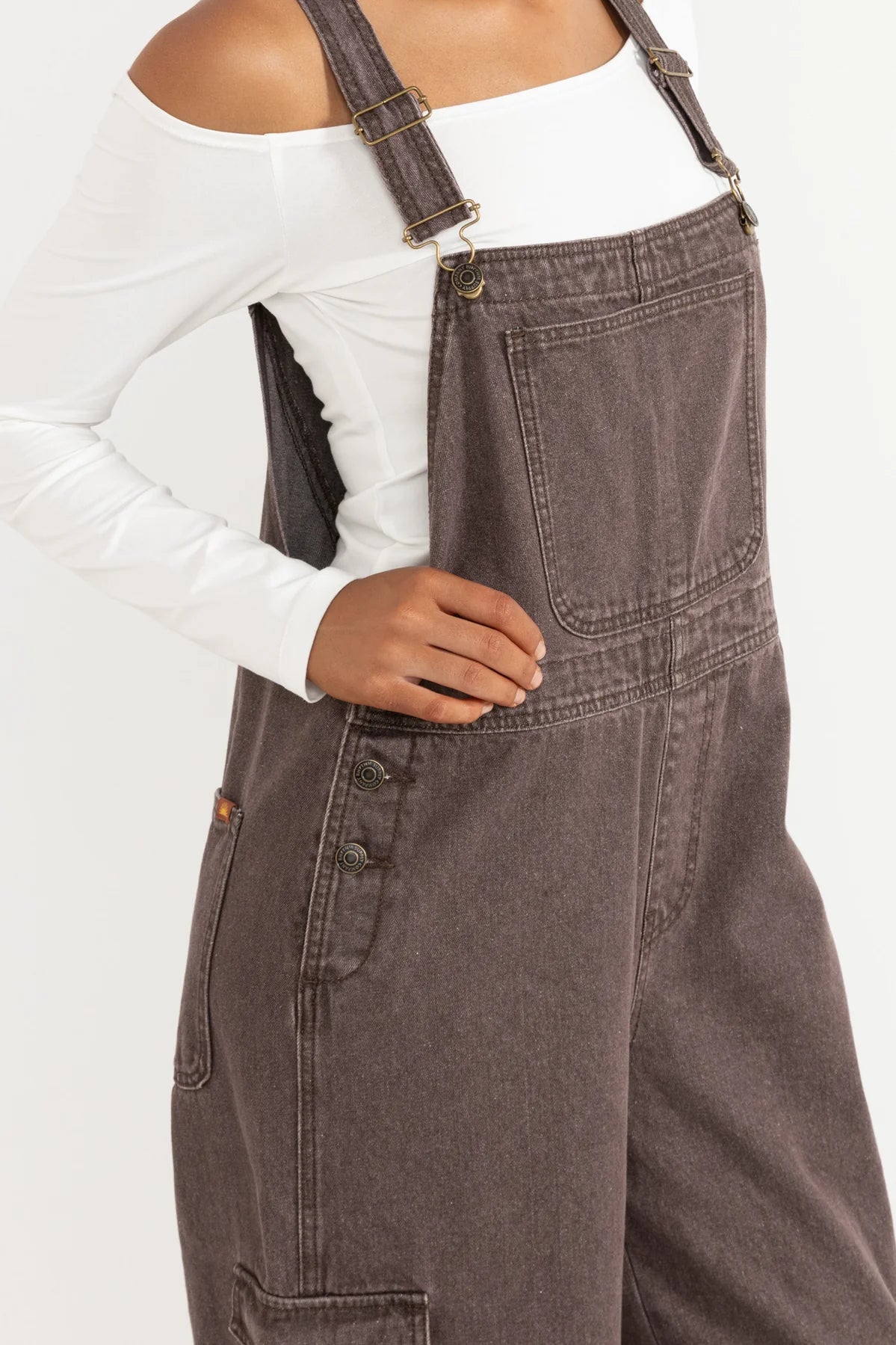 Charlie Wide Leg Cargo Overalls - Chocolate
