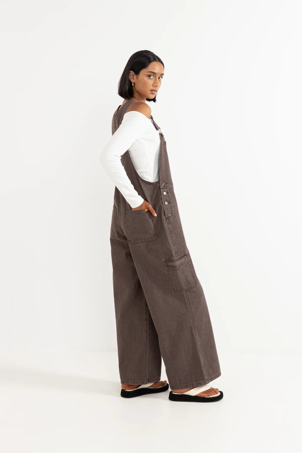 Charlie Wide Leg Cargo Overalls - Chocolate