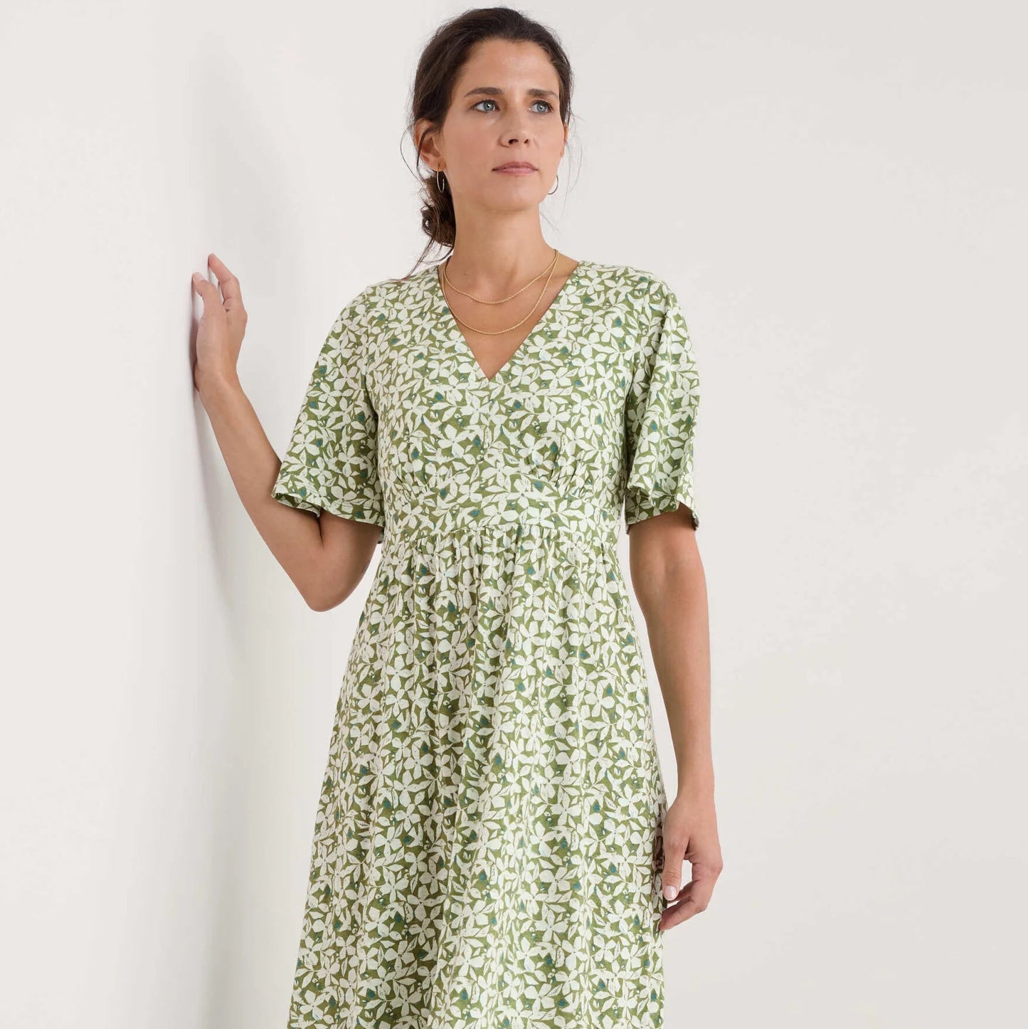 Chateaux Dress (Half Sleeve) - Headland Collage Dark Citron