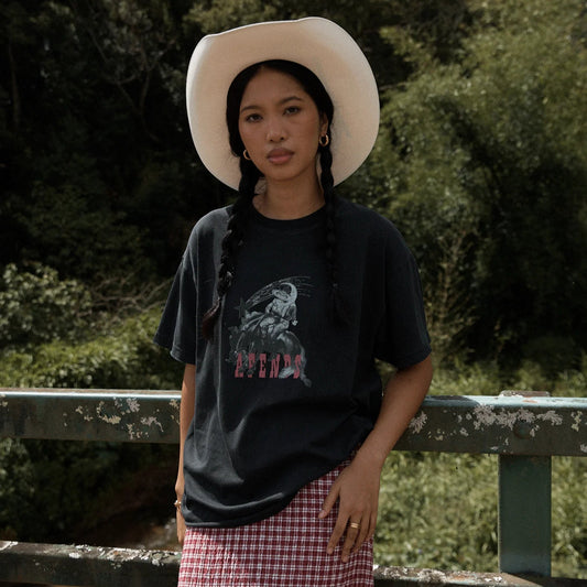 Cosmic Cow Hemp Oversized Tee - Stone Black
