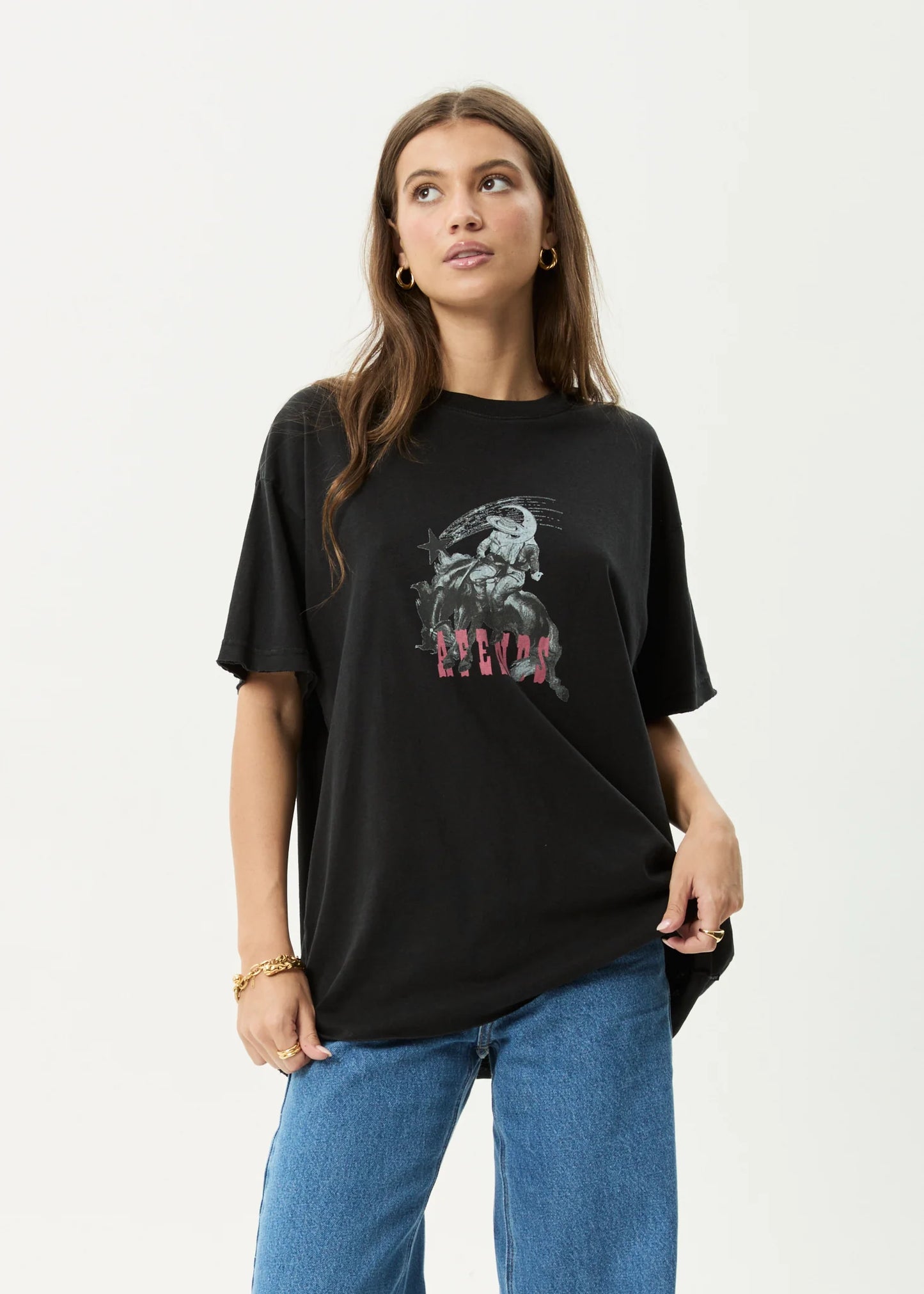 Cosmic Cow Hemp Oversized Tee - Stone Black