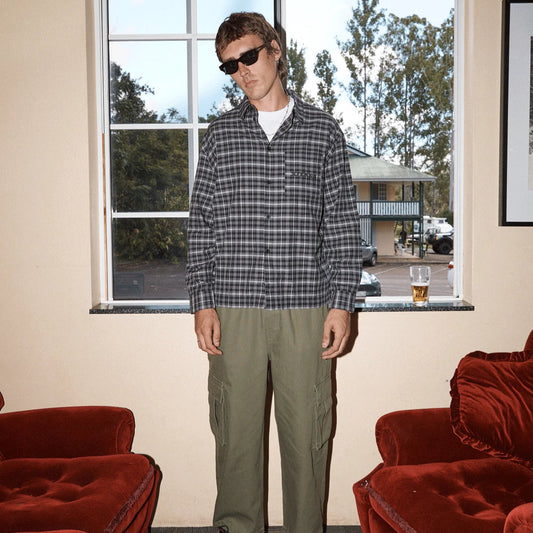 Darkness Recycled Long Sleeve Shirt - Black Check