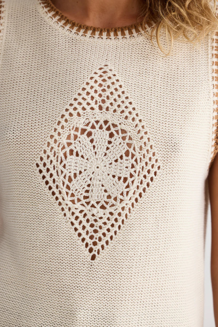 Dream Catcher Knit Tank - Natural W Tan