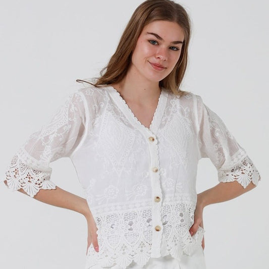 Mabel Lace Top - White - Isabella The Label