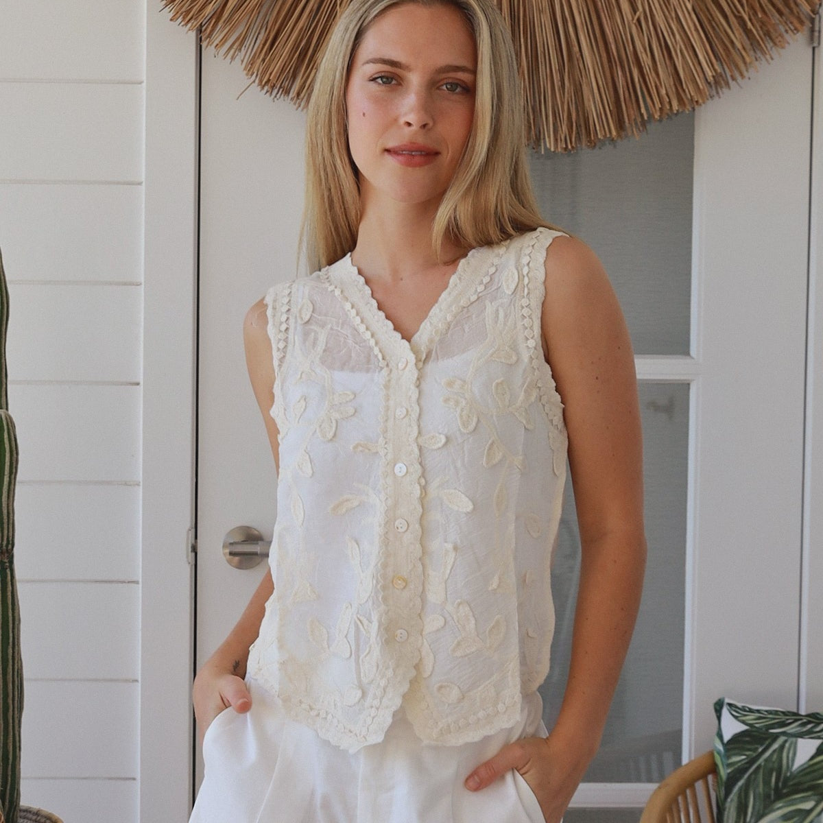 Lottie Embroidered Vest - Cream - Isabella The Label