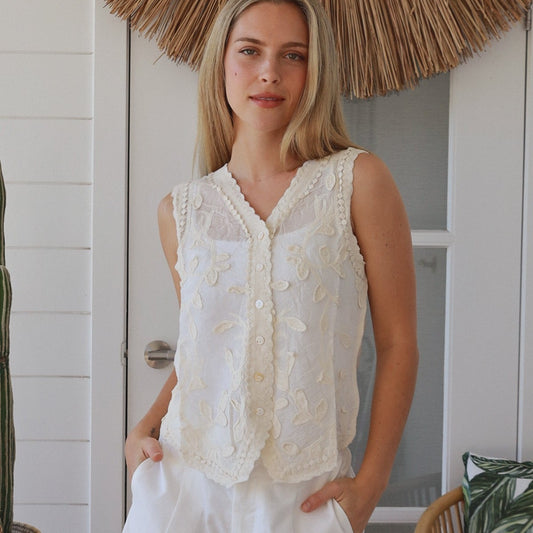 Lottie Embroidered Vest - Cream - Isabella The Label