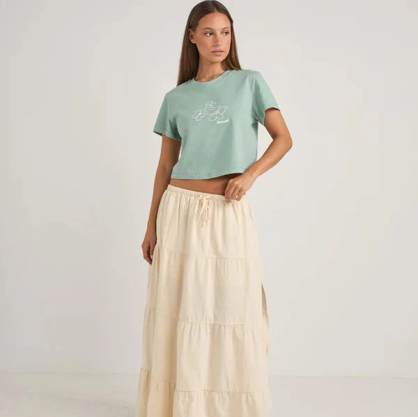 Embroidered Rhythm Crop Crew Tee - Sage