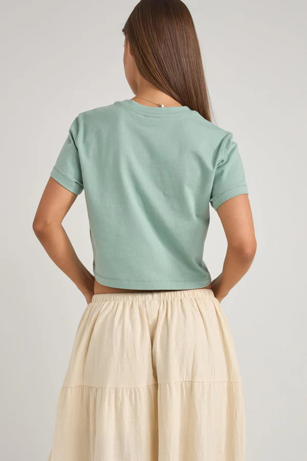 Embroidered Rhythm Crop Crew Tee - Sage