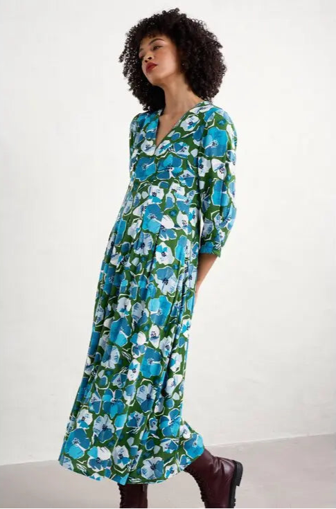 Etta Dress - Paper Hellebores Forest Green