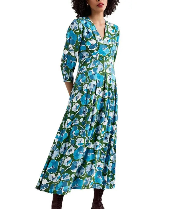 Etta Dress - Paper Hellebores Forest Green
