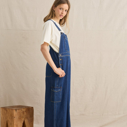 Charlie Wide Leg Cargo Overall - Dark Denim