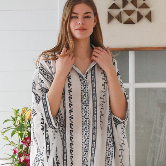 Saskia Shirt - Navy Border Print - Isabella The Label