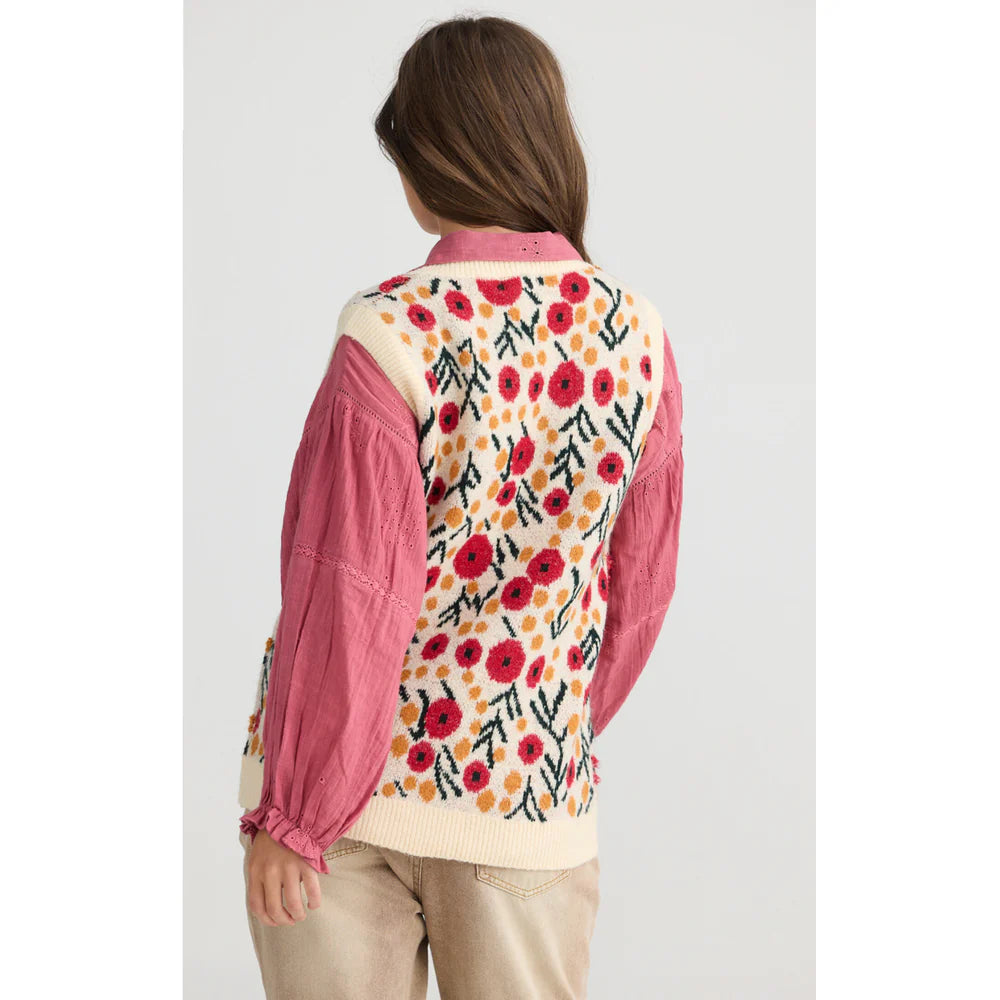 Flower Child Vee Neck Vest - Off White W Floral