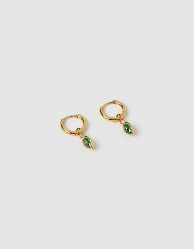 Daisy Gold Earrings - Emerald