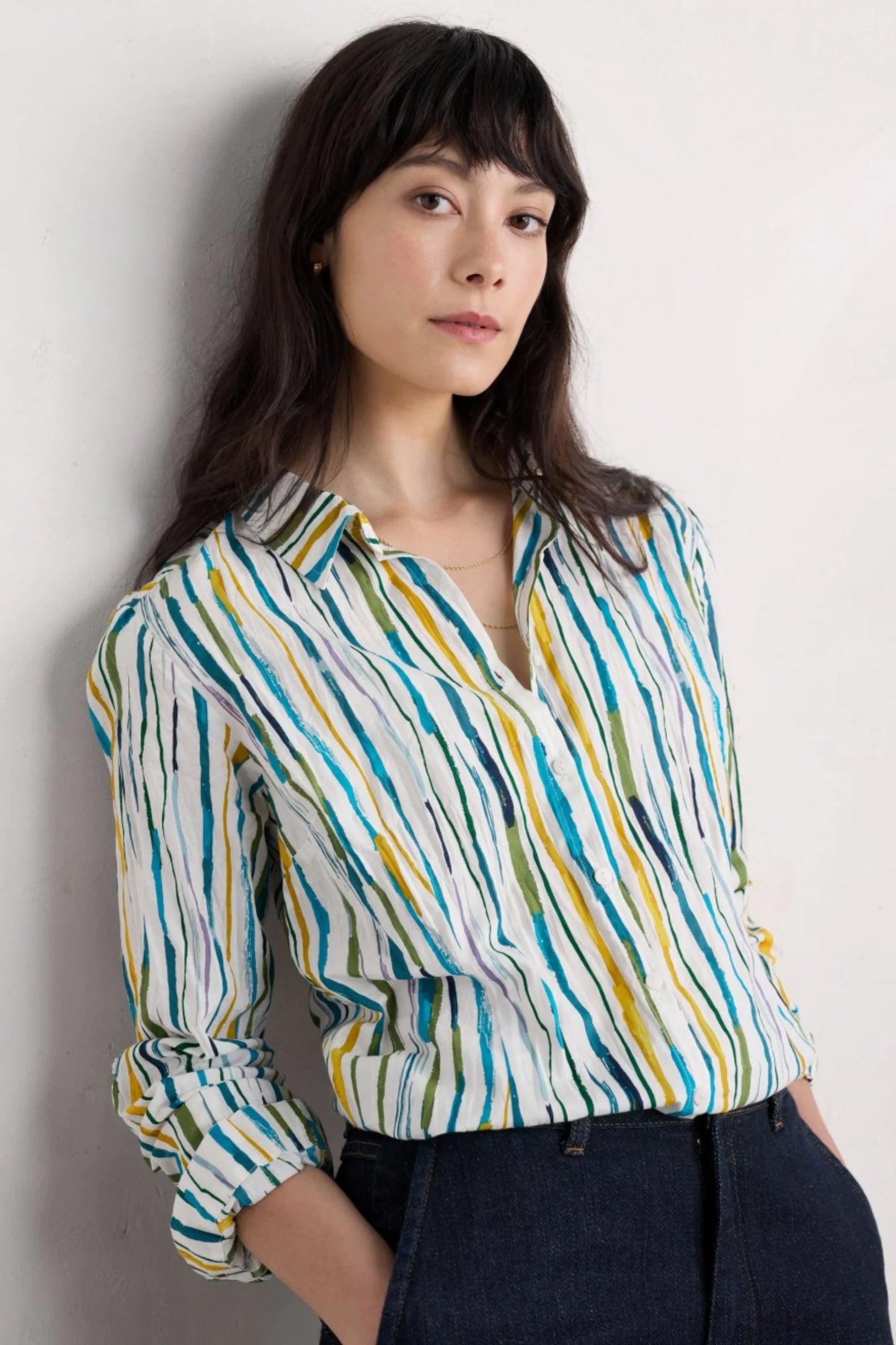 Larissa Shirt - Painterly Stripe Chalk