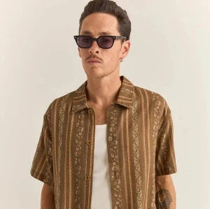 Paisley Stripe SS Shirt - Tobacco