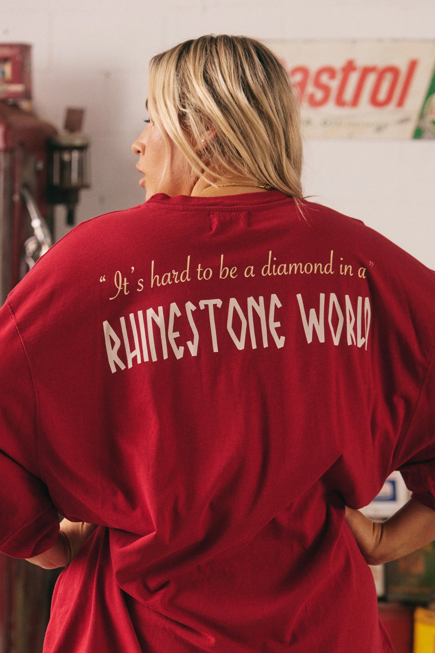 The Oversized Rhinestone Tee - Red