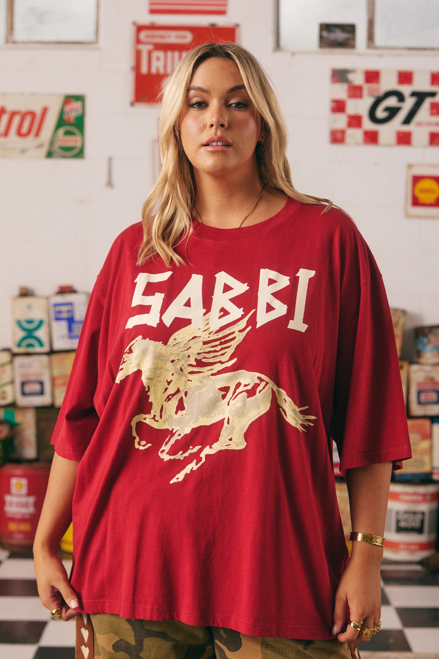 The Oversized Rhinestone Tee - Red