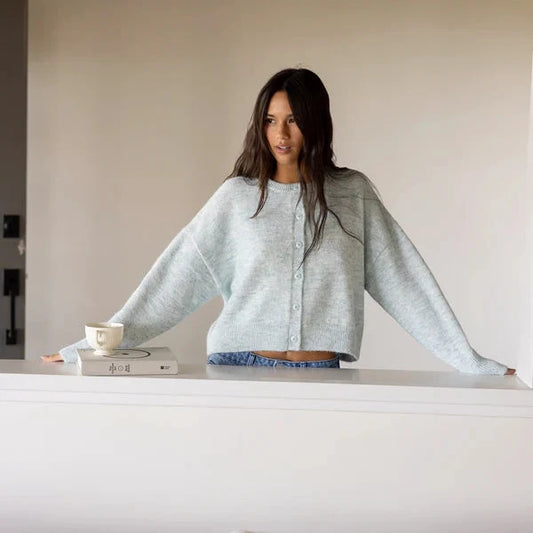 Estelle Fluffy Knit Cardigan - Baby Blue