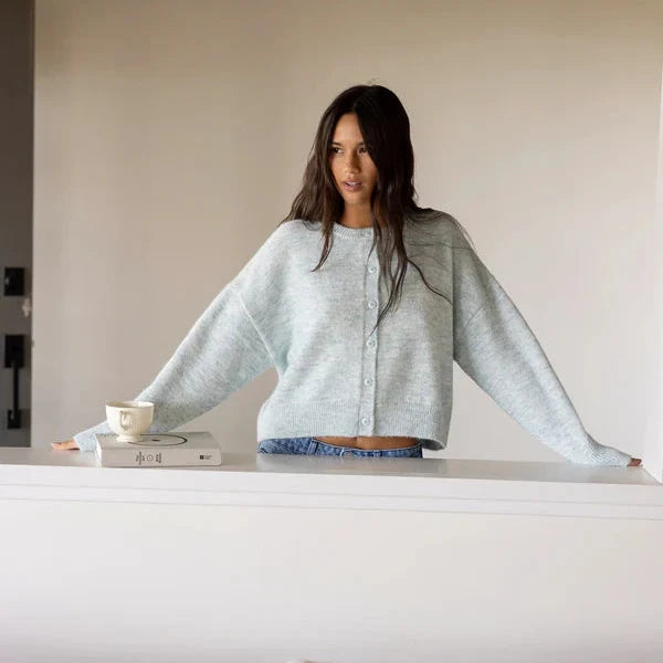 Estelle Fluffy Knit Cardigan - Baby Blue