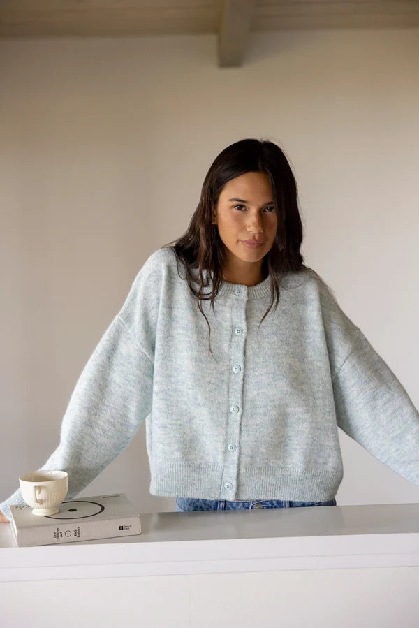 Estelle Fluffy Knit Cardigan - Baby Blue