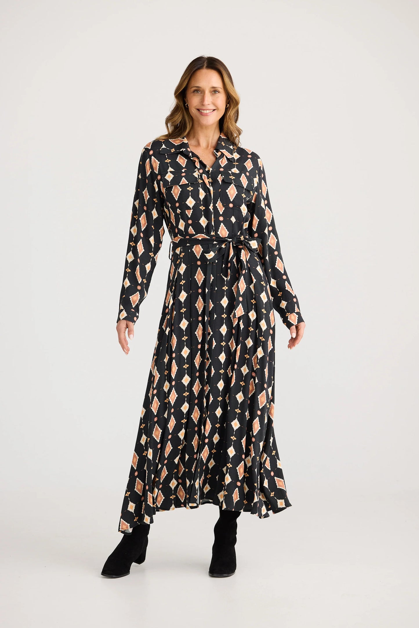 Rossellini Long Sleeve Dress - Casablanca Tile