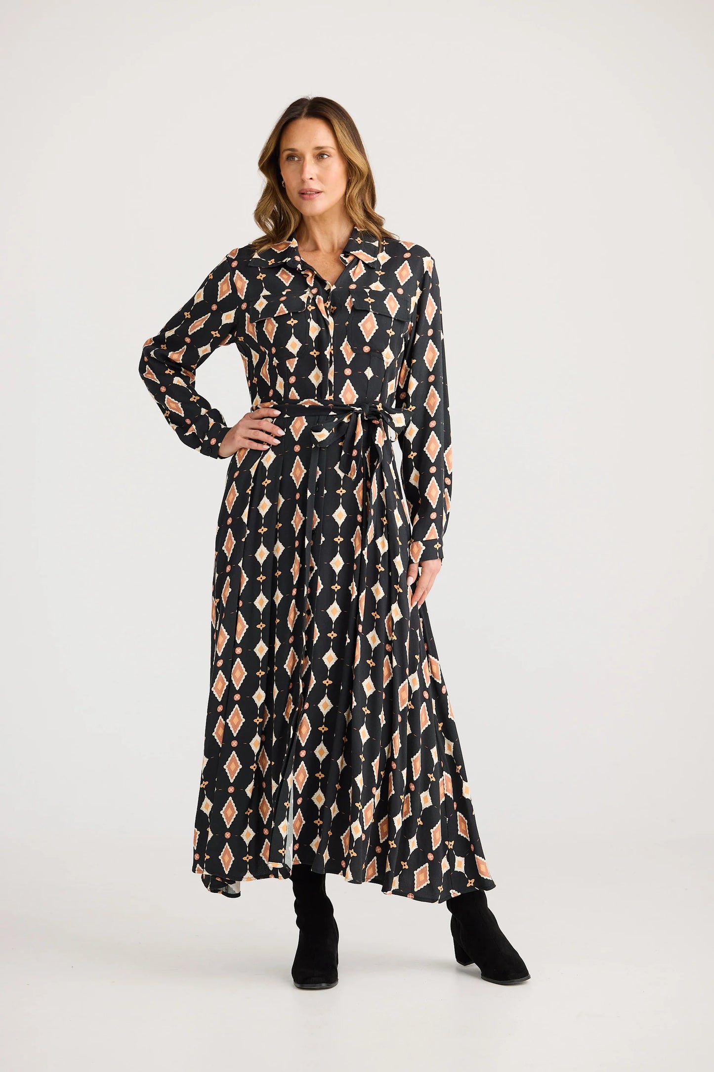 Rossellini Long Sleeve Dress - Casablanca Tile