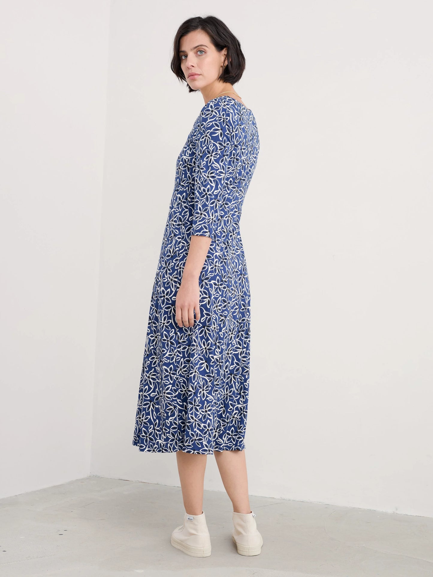 3/4 Secret Cove Dress - Harbour Floral Washed Marine