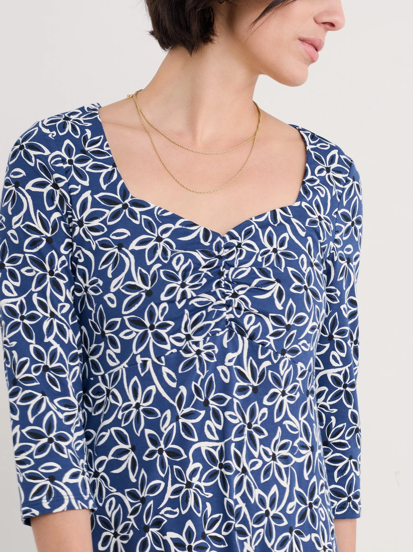 3/4 Secret Cove Dress - Harbour Floral Washed Marine