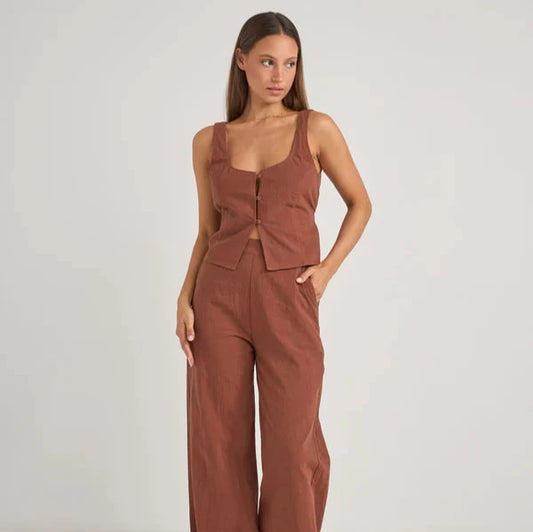 Stevie Wide Leg Pant - Coffee