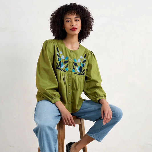 Thornapple Embroidered Shirt - Dark Citron