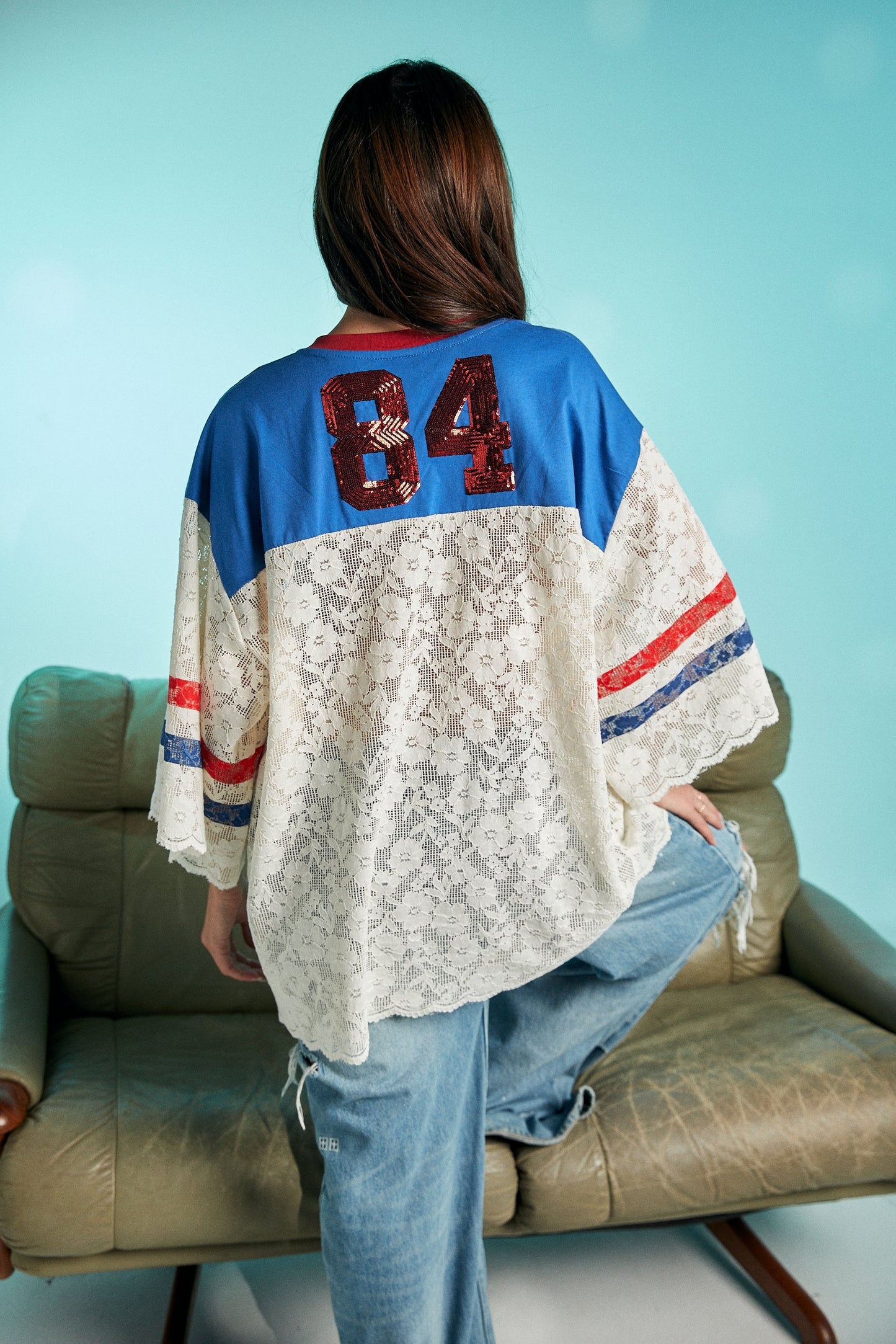 The Lace Varsity Jersey - Blue / White