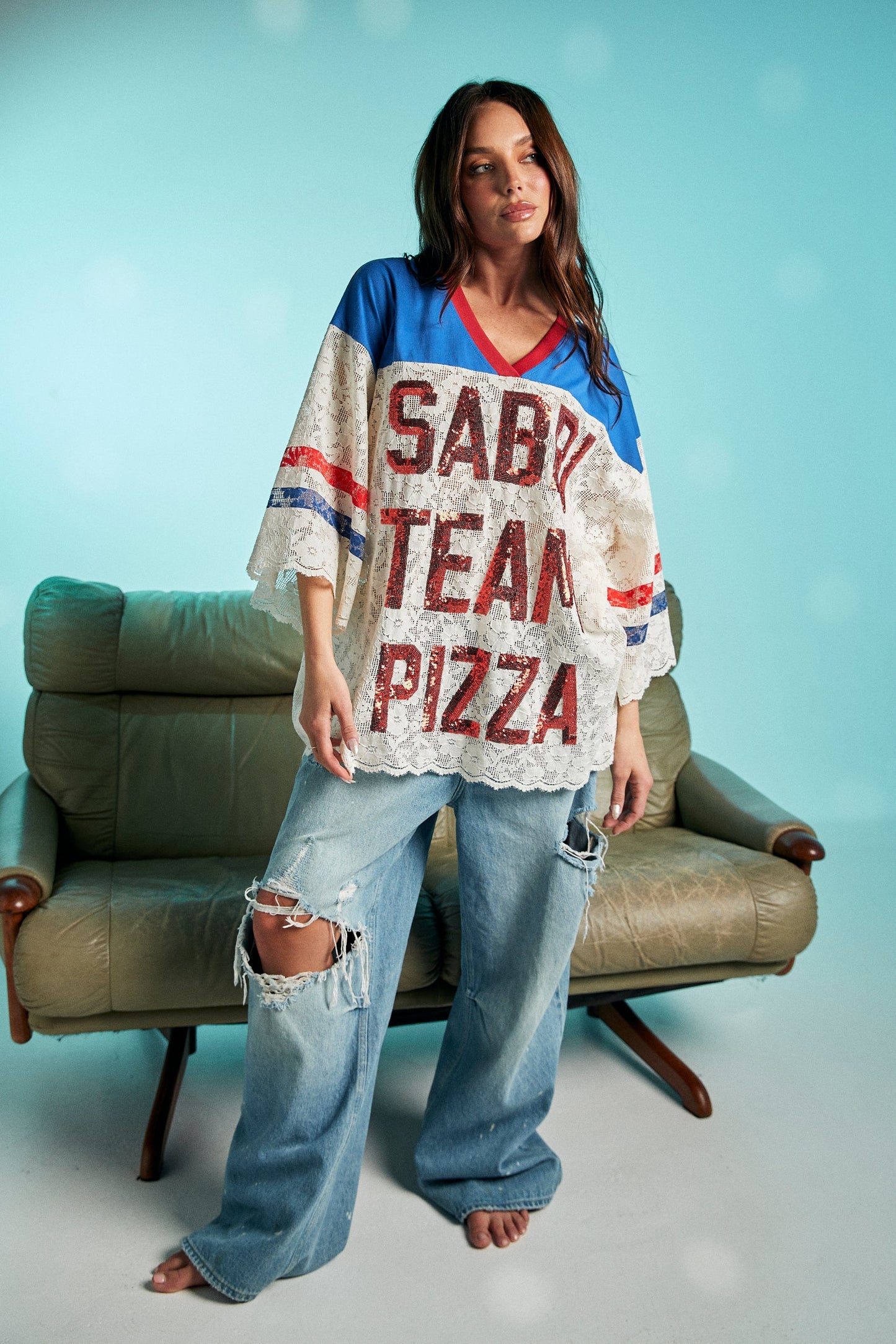 The Lace Varsity Jersey - Blue / White