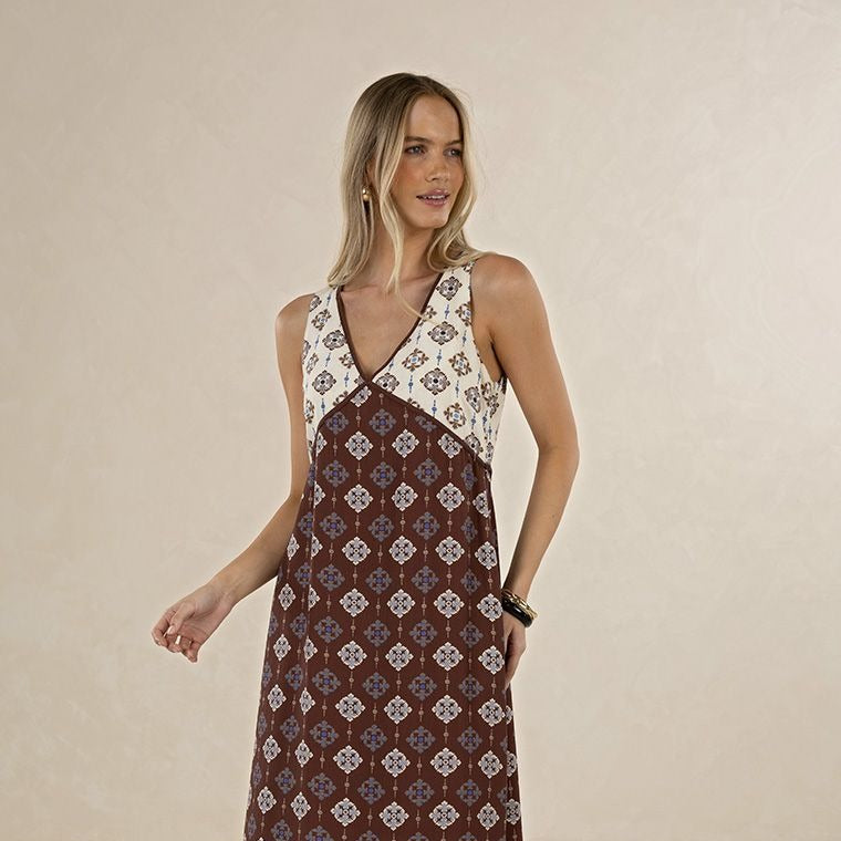Humidity Lifestyle Vintage Tales Maxi Dress - Choc / Cream