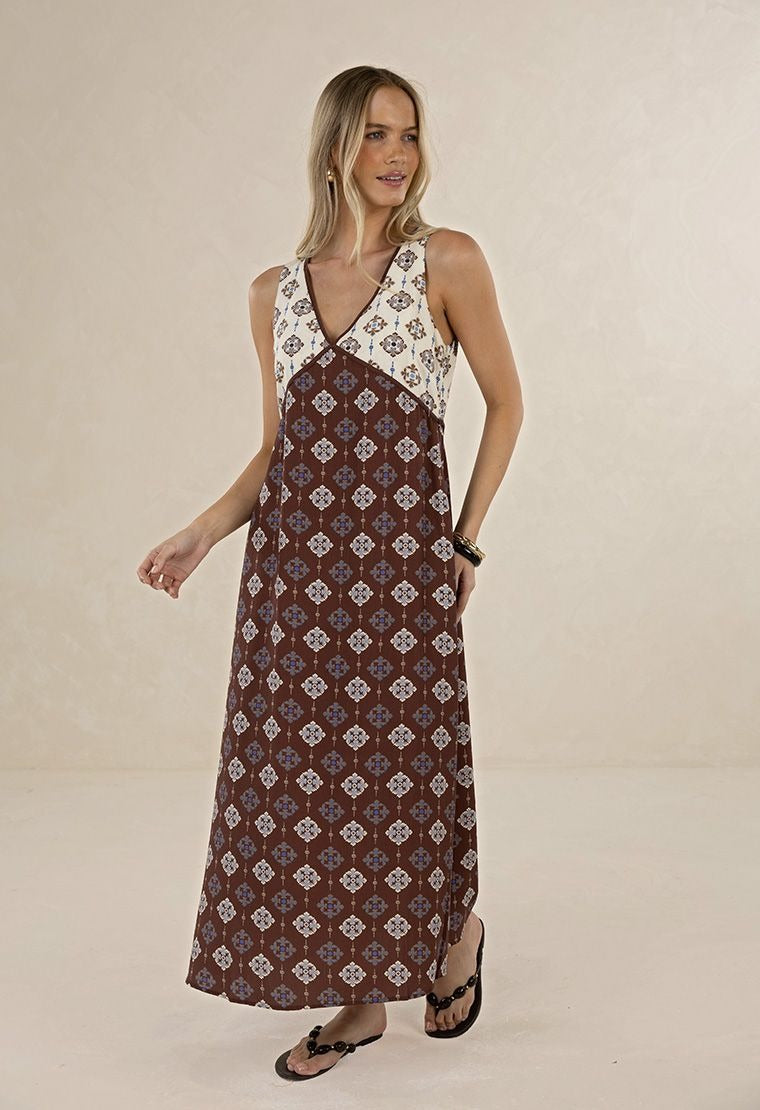 Humidity Lifestyle Vintage Tales Maxi Dress - Choc / Cream