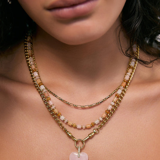 Violet Heart Necklace - Rose Quartz
